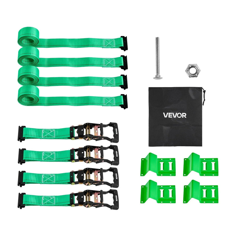VEVOR Wheel Chock Tie-Down Kit, Chock-Style Trailer Tie Down Strap, Car Tie Down Kit with Buckle, Break Strength 4380 lbs & Working Load 1460 lbs Motorcycle Tie-Down System E-Hooks for ATVs, UTVs