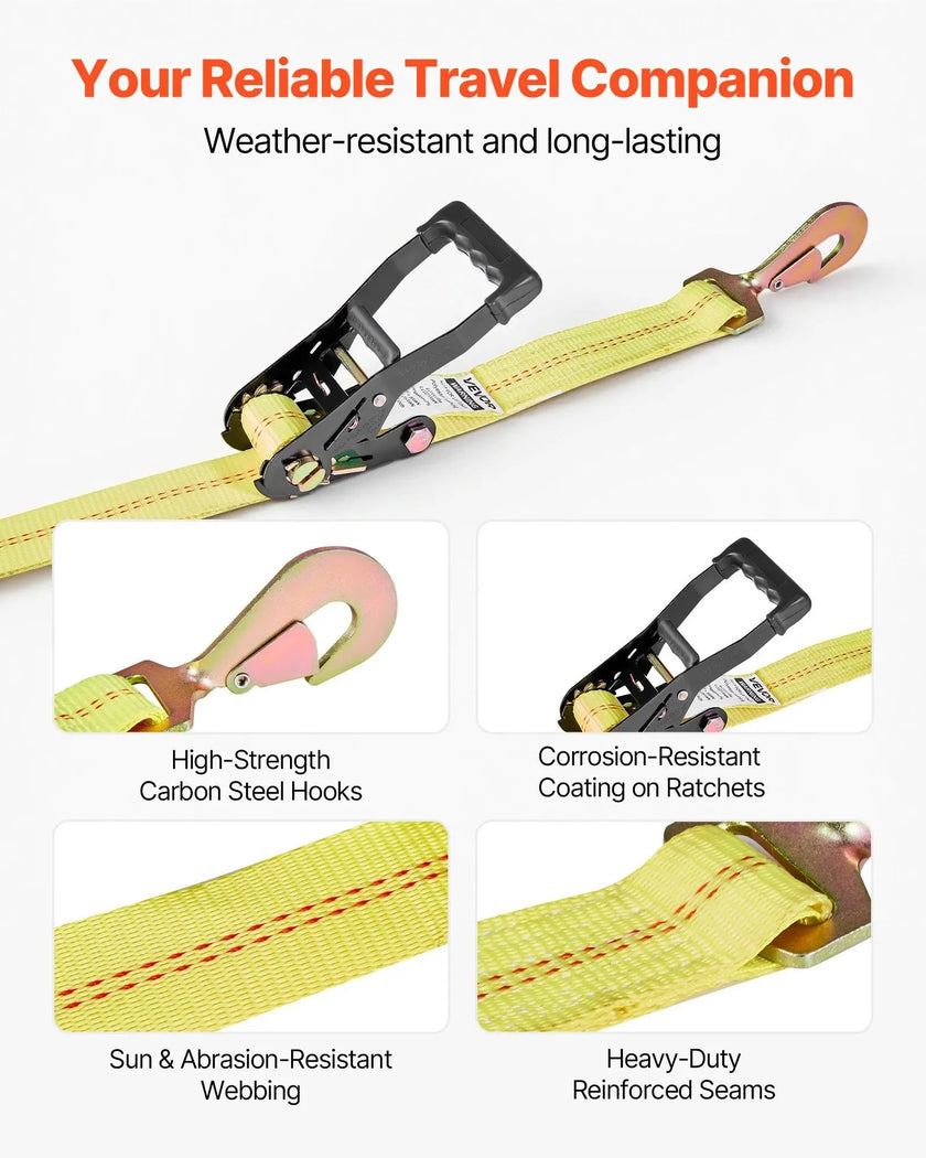 VEVOR Wheel Chock Tie-Down Kit, Tire-Style Trailer Tie Down Strap, Car Tie Down Kit with Spring Hook, Break Strength 10009 lbs & Working Load 3333 lbs Motorcycle Tie-Down System for ATV, SUV, Trailer