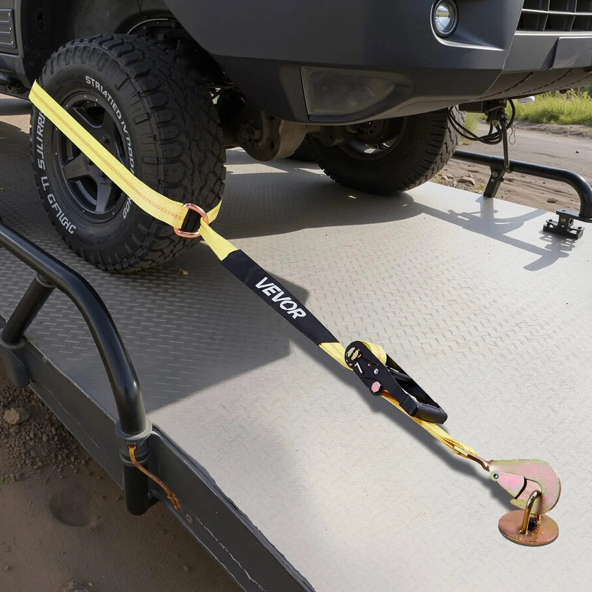 VEVOR Wheel Chock Tie-Down Kit, Tire-Style Trailer Tie Down Strap, Car Tie Down Kit with Spring Hook, Break Strength 10009 lbs & Working Load 3333 lbs Motorcycle Tie-Down System for ATV, SUV, Trailer