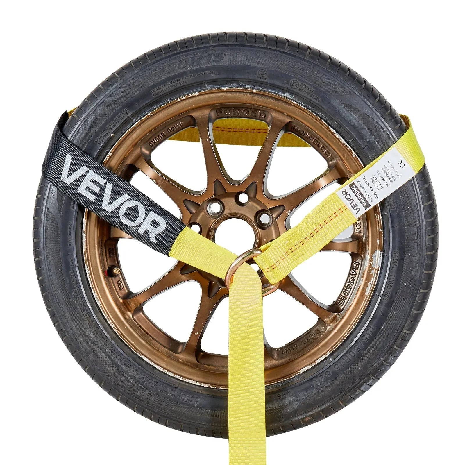 VEVOR Wheel Chock Tie-Down Kit, Tire-Style Trailer Tie Down Strap, Car Tie Down Kit with Spring Hook, Break Strength 10009 lbs & Working Load 3333 lbs Motorcycle Tie-Down System for ATV, SUV, Trailer