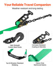 VEVOR Wheel Chock Tie-Down Kit, Tire-Style Tow Dolly Strap, Car Tie Down Kit with Heavy-Duty Hook, Break Strength 10009 lbs & Working Load 3333 lbs Motorcycle Tie-Down System with O-Ring for ATV, SUV