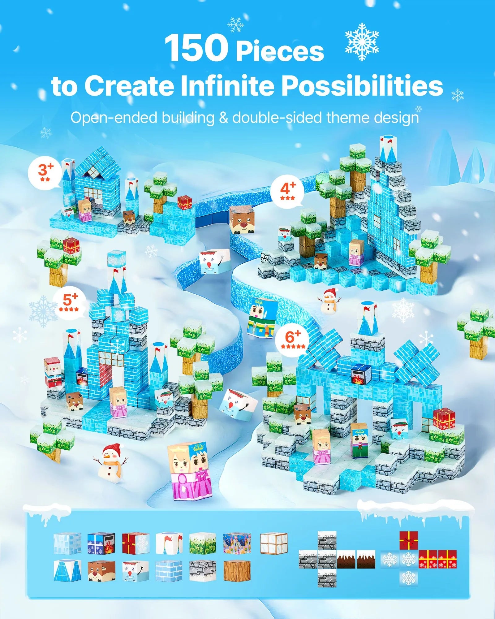 VEVOR Magnetic Blocks 150 PCS Glacier Castle Set STEM Montessori Sensory Toys