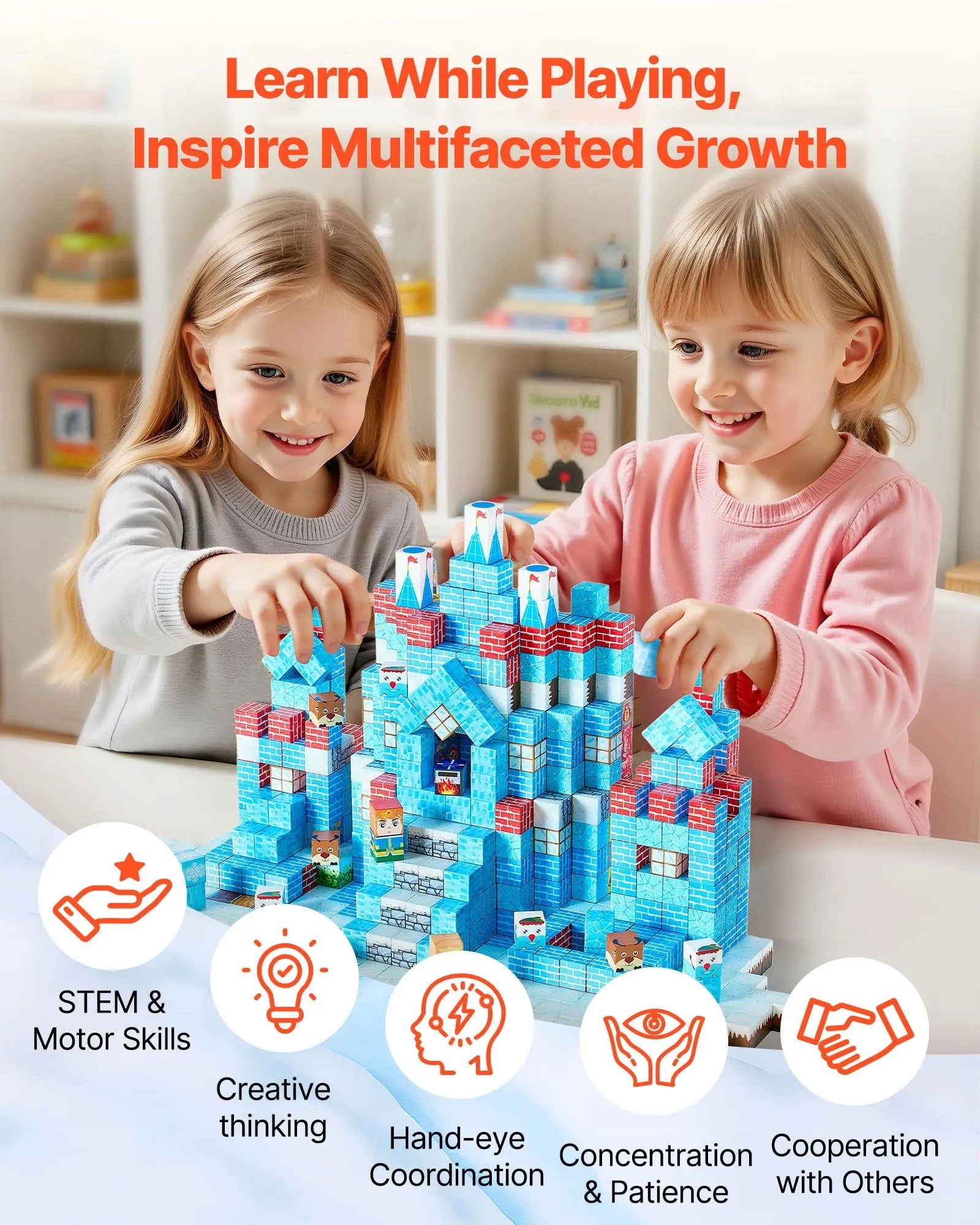 VEVOR Magnetic Blocks 150 PCS Glacier Castle Set STEM Montessori Sensory Toys