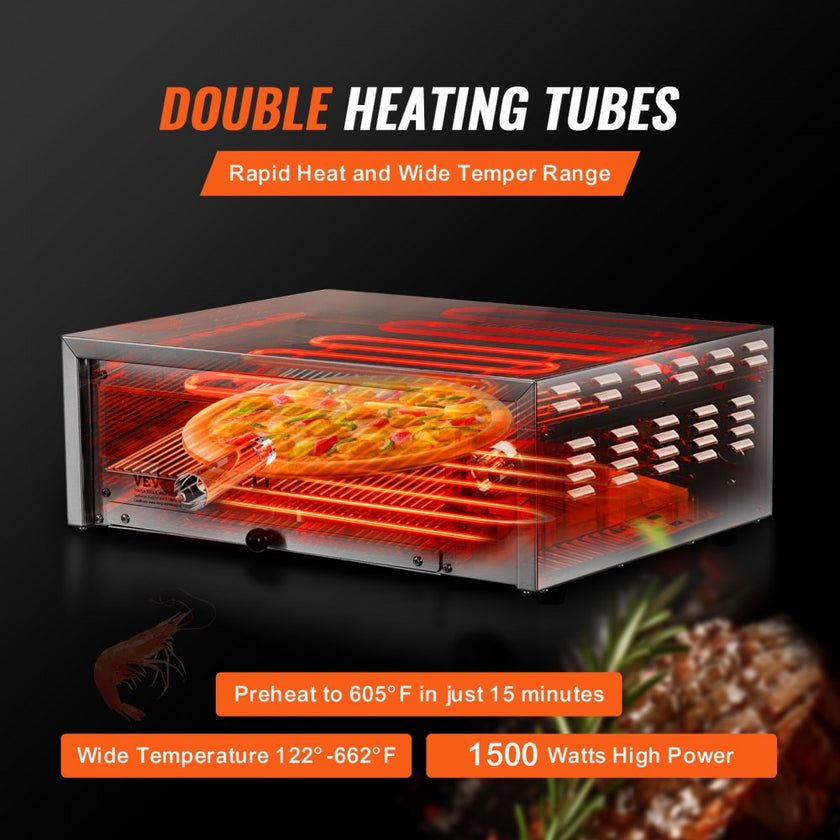 VEVOR Electric Pizza Oven 12-inch 1500W 122-662? Temp Range Removable Crumb Tray