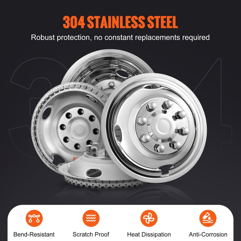 VEVOR 16-inch 8 Lug Wheel Simulators, 304 Stainless Steel Wheel Simulator Kit with Mirror Polished Finish, 2 Front and 2 Rear Wheel Covers Fit for Ford F350 (1974-1998), 4 pcs