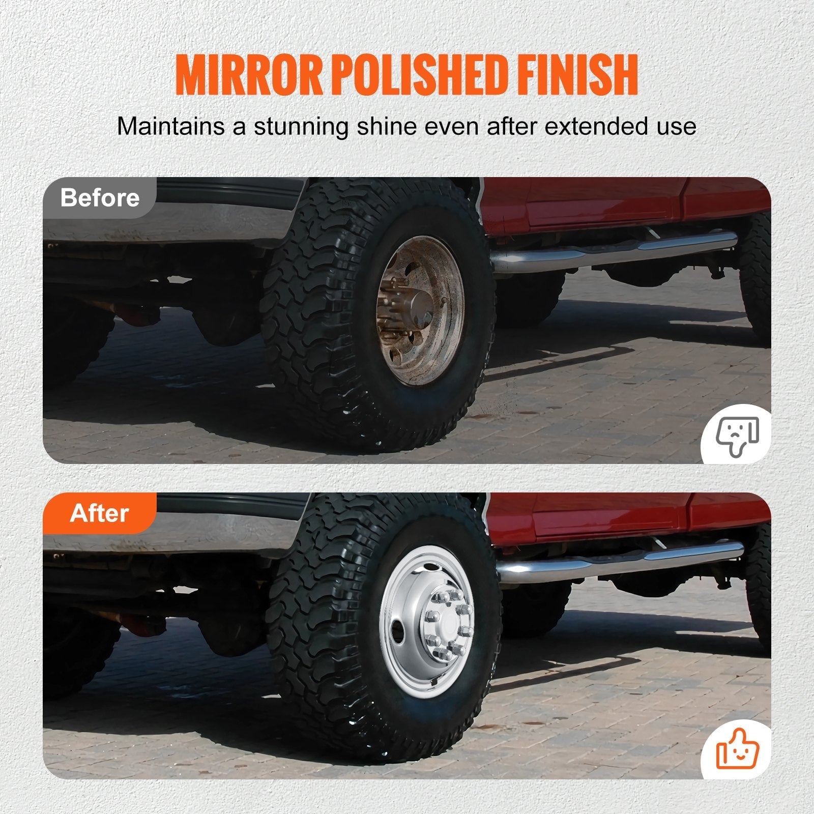 VEVOR 16-inch 8 Lug Wheel Simulators, 304 Stainless Steel Wheel Simulator Kit with Mirror Polished Finish, 2 Front and 2 Rear Wheel Covers Fit for Ford F350 (1974-1998), 4 pcs