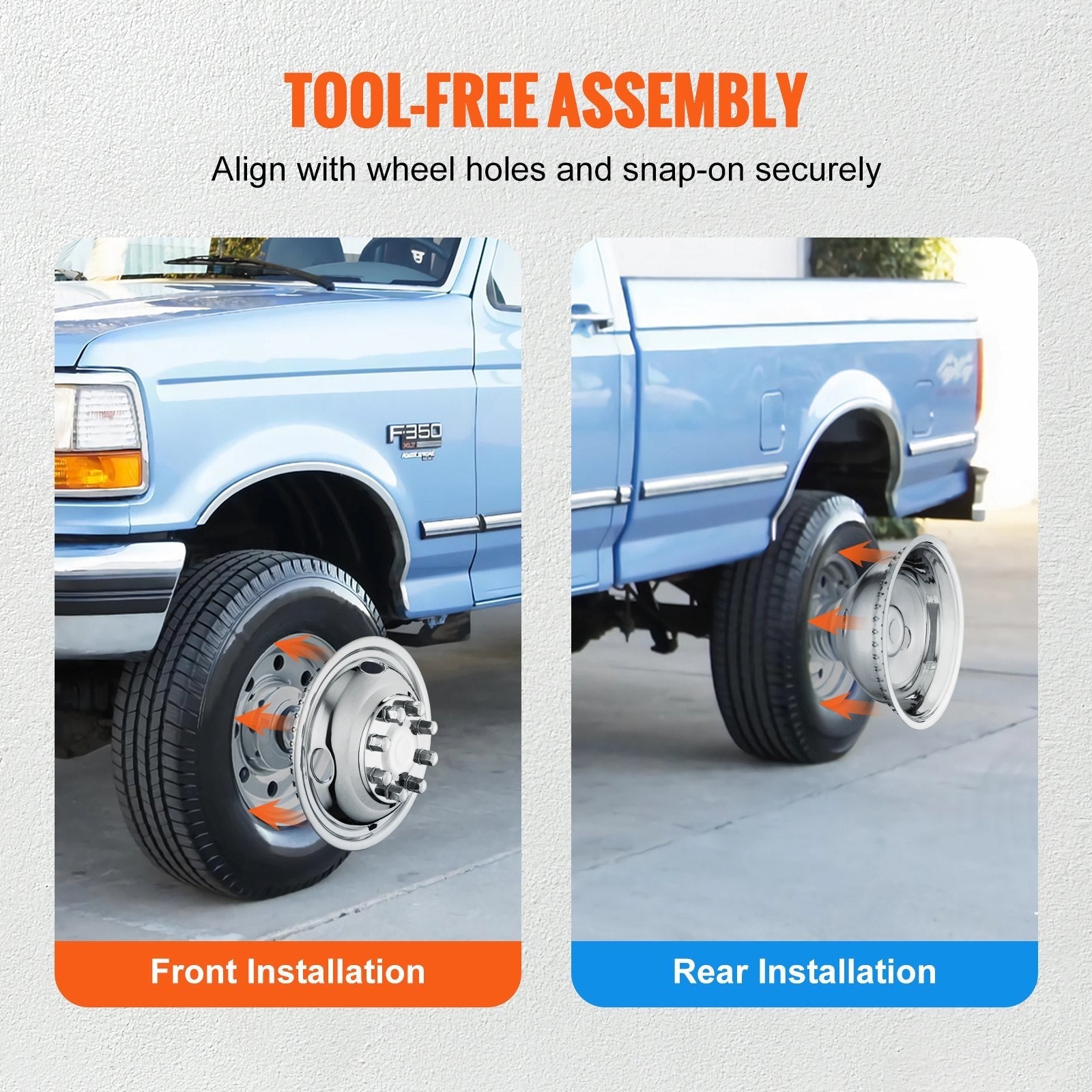 VEVOR 16-inch 8 Lug Wheel Simulators, 304 Stainless Steel Wheel Simulator Kit with Mirror Polished Finish, 2 Front and 2 Rear Wheel Covers Fit for Ford F350 (1974-1998), 4 pcs