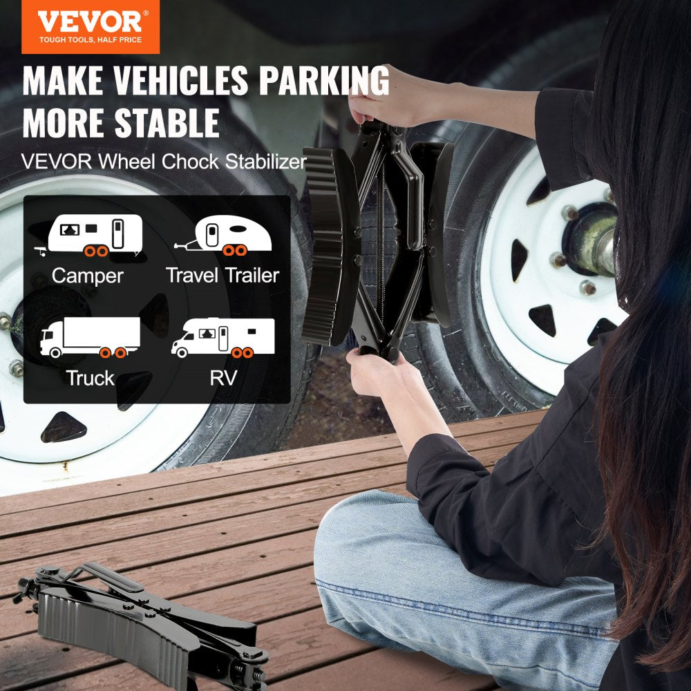 VEVOR Camper Wheel Chock Stabilizer, Heavy Duty H-shaped RV Tire Locking Chock, Built-in Wrench Fit for 3.5