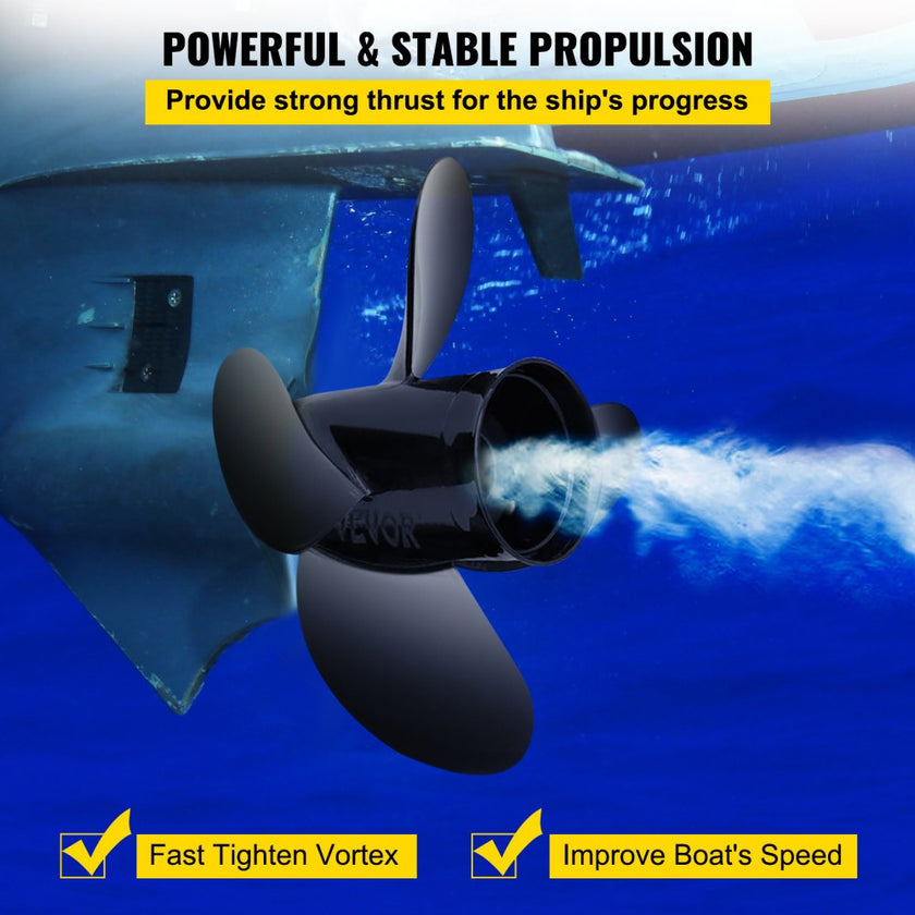 VEVOR Outboard Propeller, Replace for OEM 48-8M0084494, 4-Blade 14 1/2 x 17 Boat Propeller, Compatible w/ 135-300HP 2-Stroke & 4-Stroke Outboards, Alpha&Bravo I Stern-Drives, RH