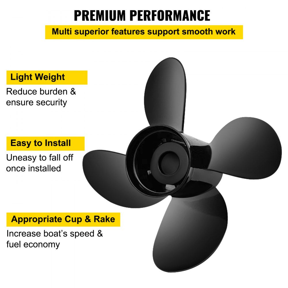 VEVOR Outboard Propeller, Replace for OEM 48-8M0084494, 4-Blade 14 1/2 x 17 Boat Propeller, Compatible w/ 135-300HP 2-Stroke & 4-Stroke Outboards, Alpha&Bravo I Stern-Drives, RH