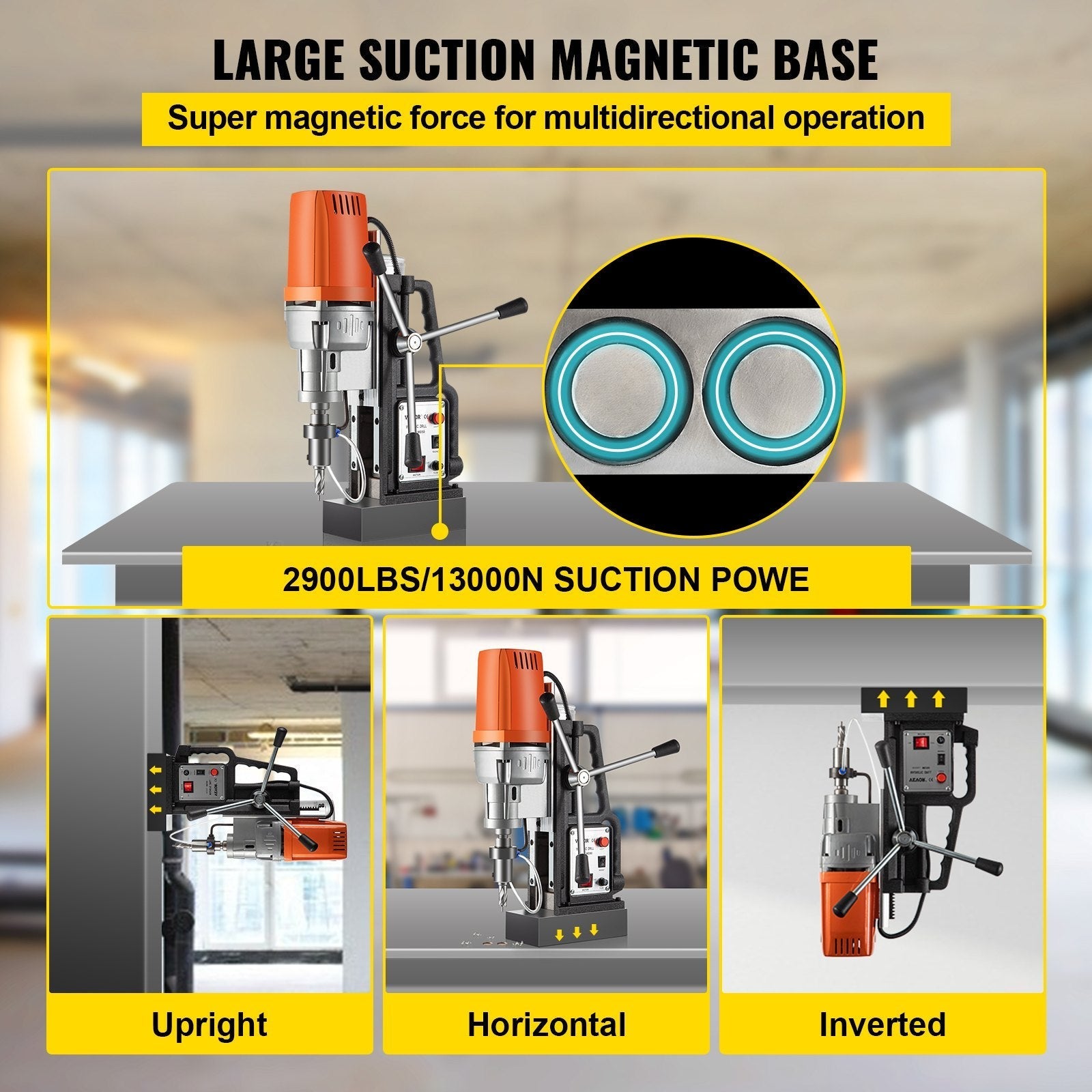 1680W MD50 Magnetic Drill 850 RPM Spindle Speed Electric Magnetic Drilling System with 2 Inch Boring Diameter and 2900 LBS Magnet Force