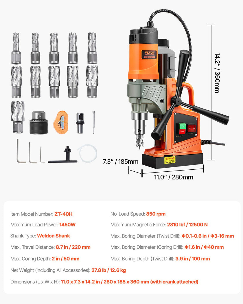 VEVOR Magnetic Drill, 1450W 1.57