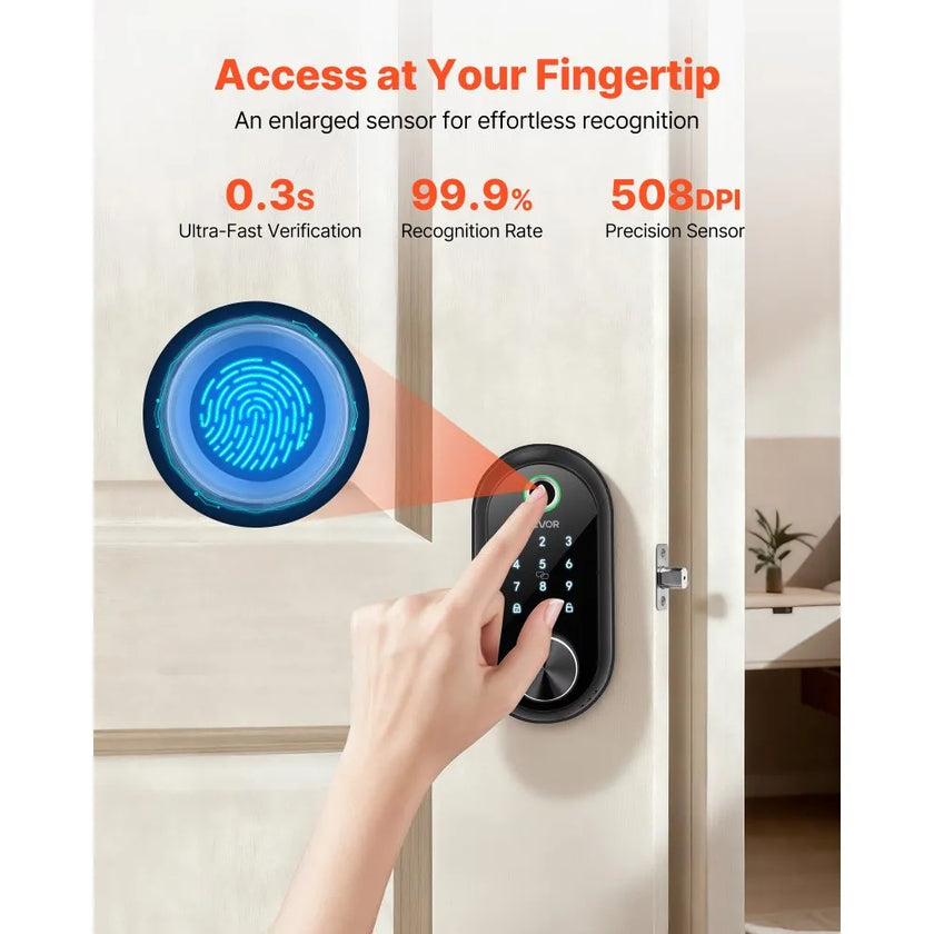 Vevor Fingerprint Door Lock – Biometric Keyless Entry Deadbolt with Touchscreen | Matte Black