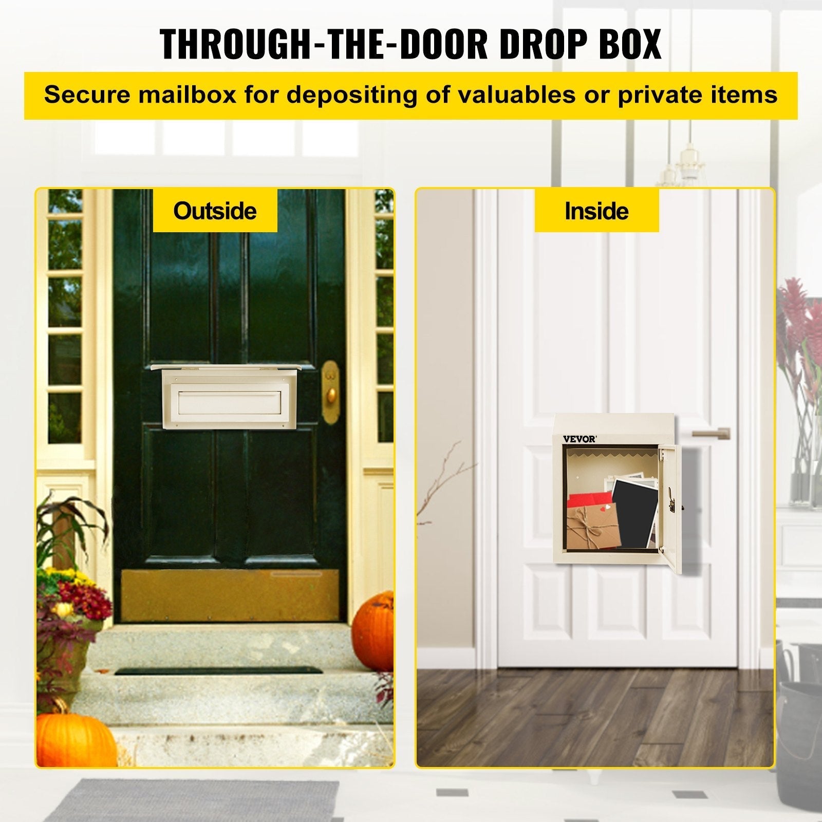 VEVOR Through-The-Door Locking Drop Box Door Drop Box 11.8''x4.3''x14.2'' Beige