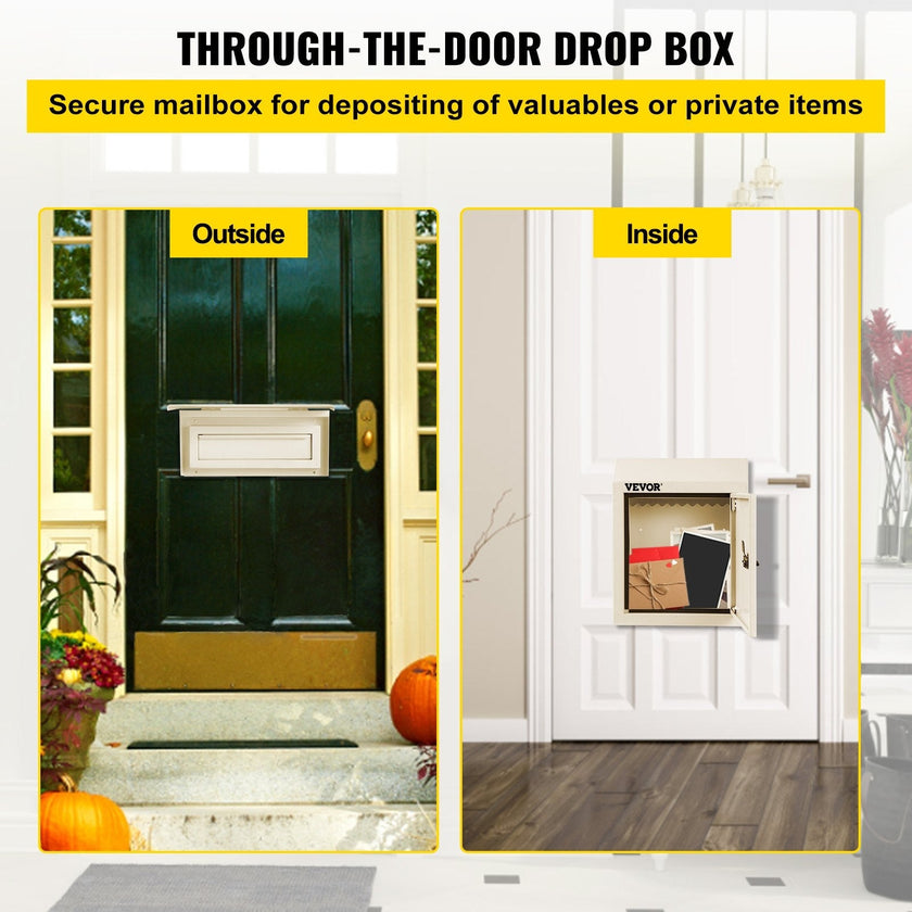 VEVOR Through-The-Door Locking Drop Box Door Drop Box 11.8''x4.3''x14.2'' Beige