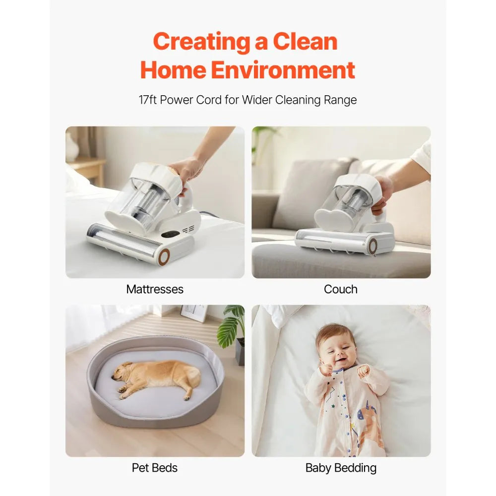 VEVOR Mattress Vacuum Cleaner with 18Kpa Powerful Suction HEPA Filter 550W White