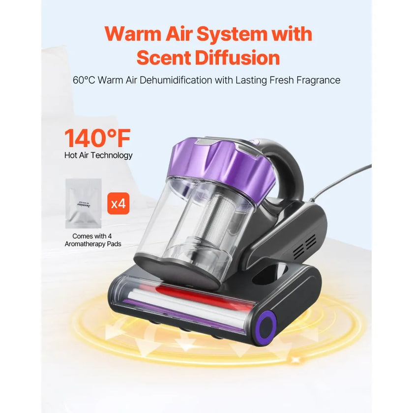 VEVOR Mattress Vacuum Cleaner with 18Kpa Powerful Suction HEPA Filter 550W Gray