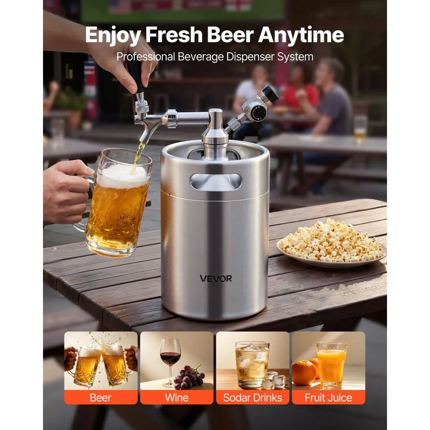 170oz Mini Keg Growler Tap System | 5L Stainless Steel Pressurized Beer Dispenser with CO₂ Regulator