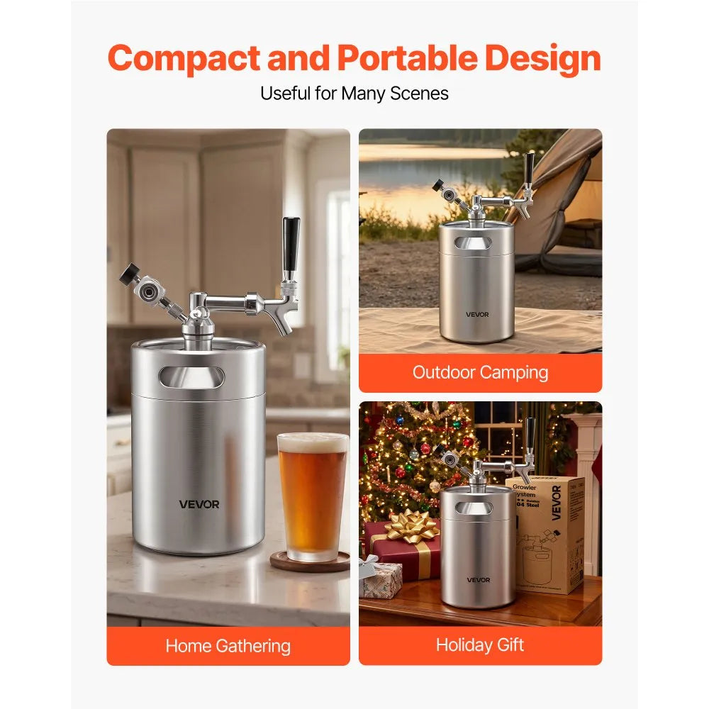 170oz Mini Keg Growler Tap System | 5L Stainless Steel Pressurized Beer Dispenser with CO₂ Regulator