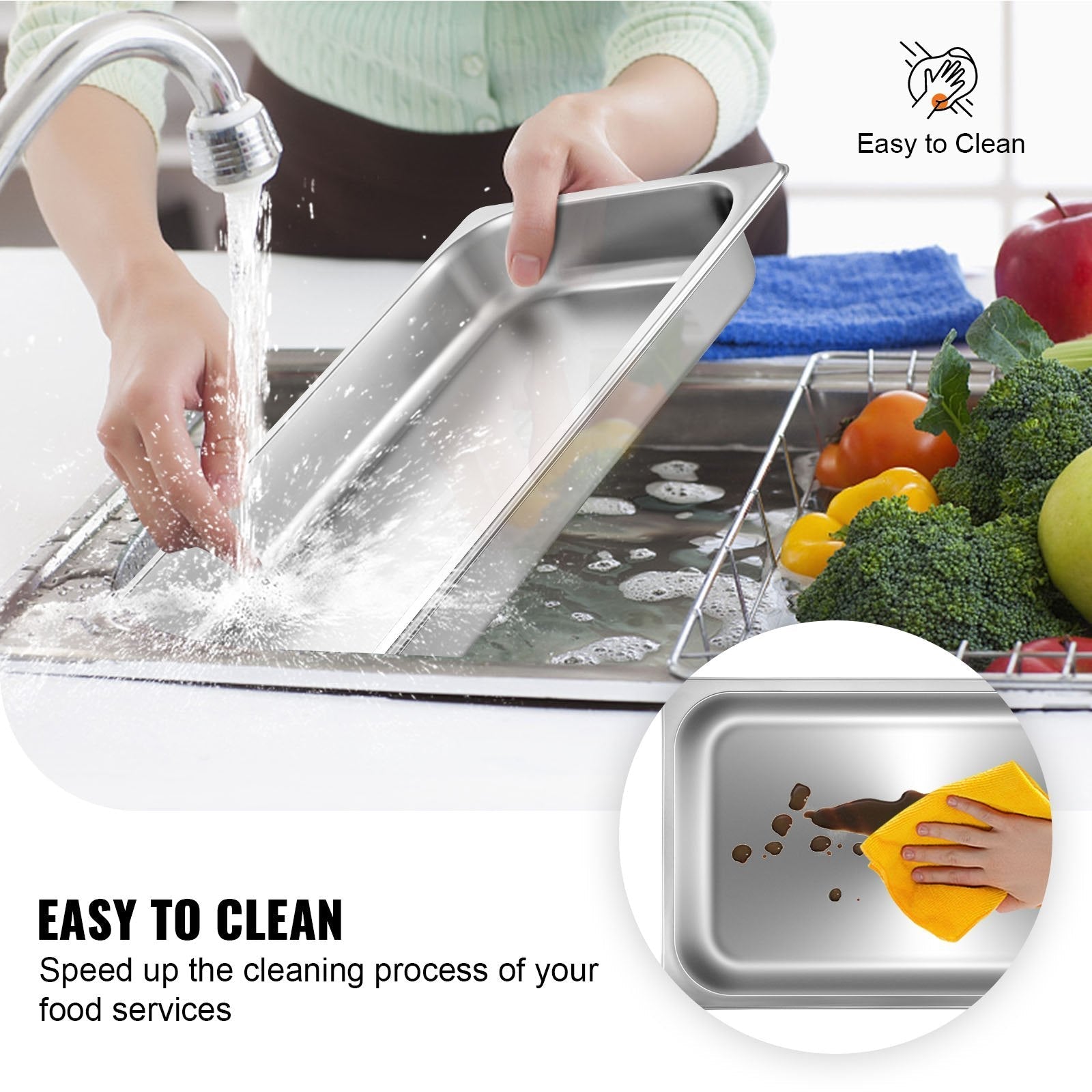 VEVOR Hotel Pan 2.5 Deep 6 Packs Steam Table Pan Full Size 9 Quart Stainless Steel Steam Table Pan