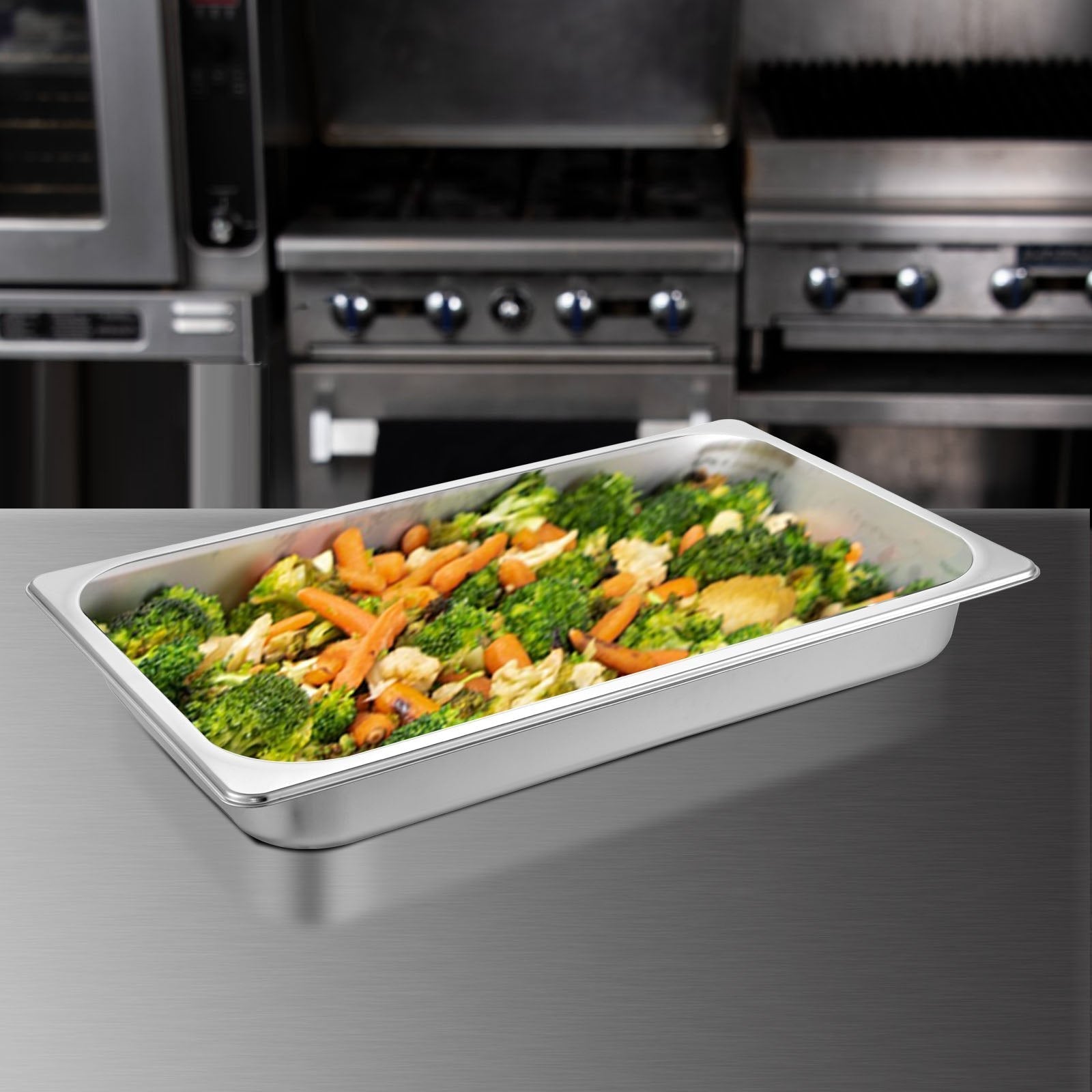VEVOR Hotel Pan 2.5 Deep 6 Packs Steam Table Pan Full Size 9 Quart Stainless Steel Steam Table Pan