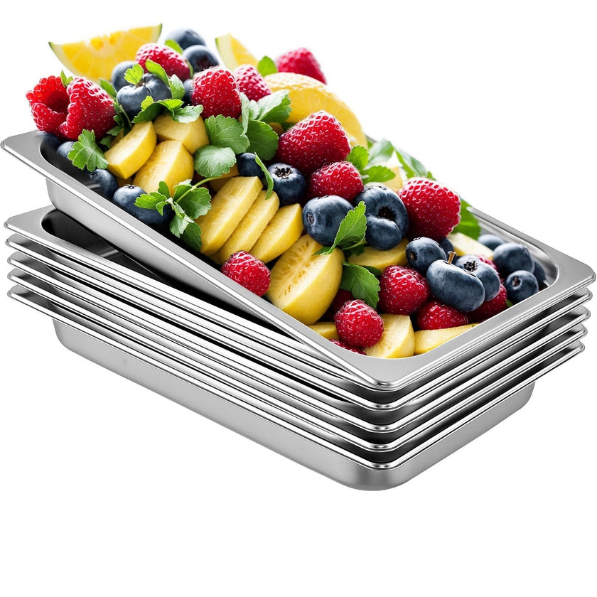 VEVOR Hotel Pan 2.5 Deep 6 Packs Steam Table Pan Full Size 9 Quart Stainless Steel Steam Table Pan