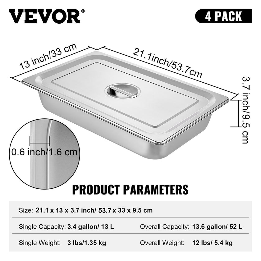 VEVOR 4 Pack Hotel Pan 4