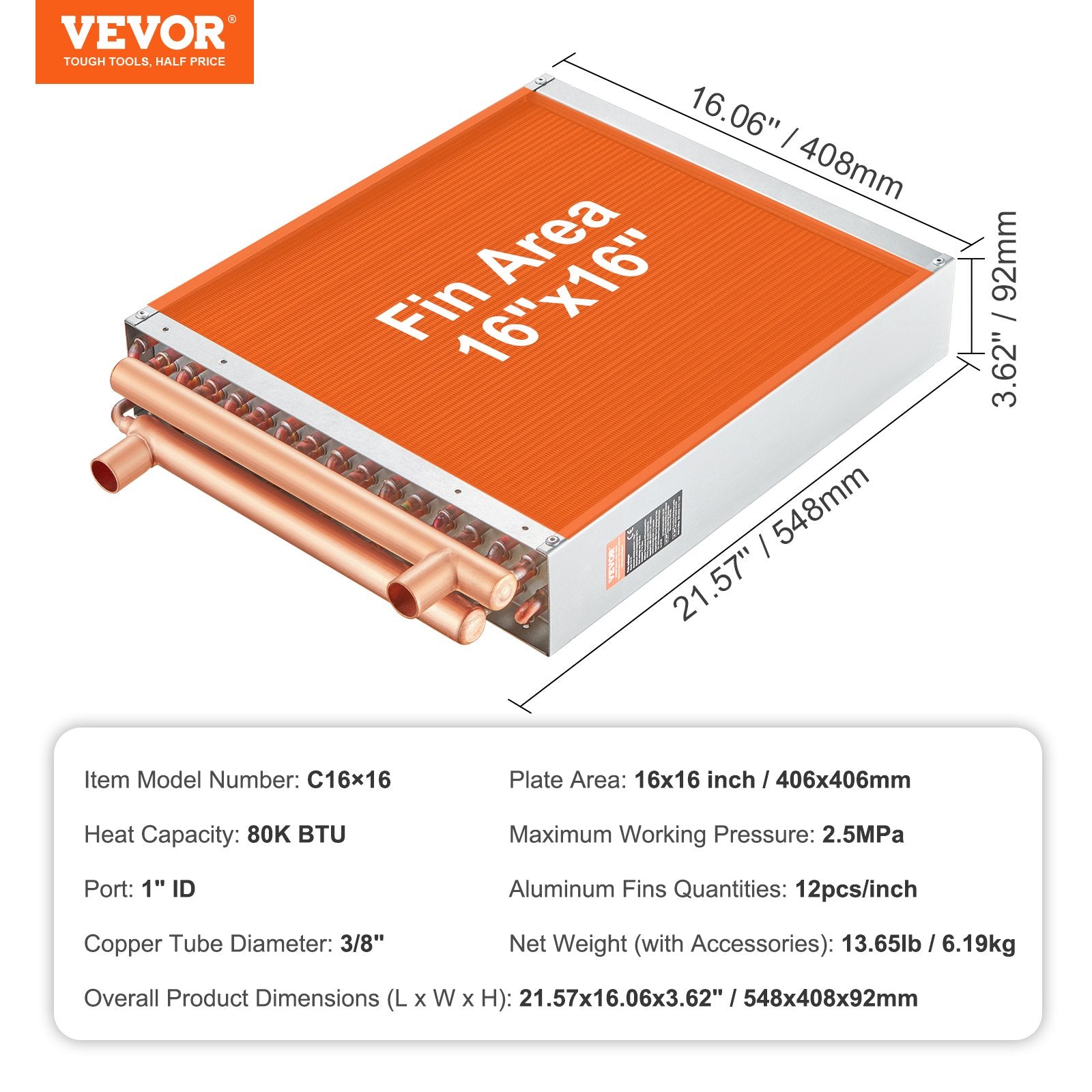 VEVOR Heat Exchanger Water to Air, 16