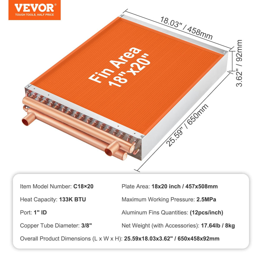 VEVOR Heat Exchanger Water to Air, 18