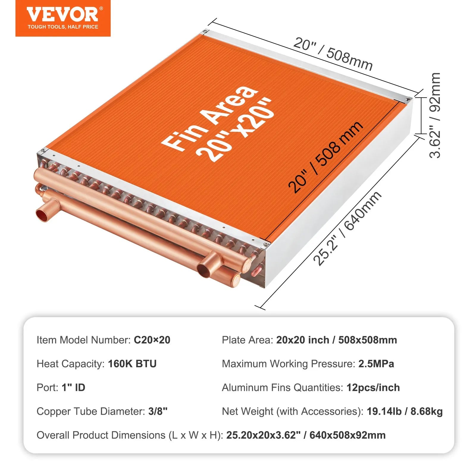 VEVOR Heat Exchanger Water to Air, 20
