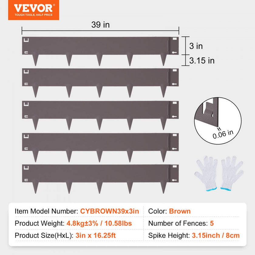 VEVOR Steel Landscape Edging, 5-pack Steel Garden Edging Borders, 39