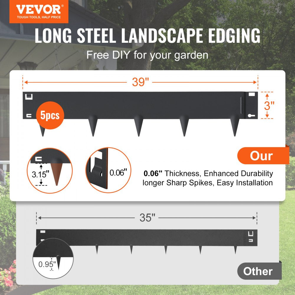VEVOR Steel Landscape Edging, 5-pack Steel Garden Edging Borders, 39