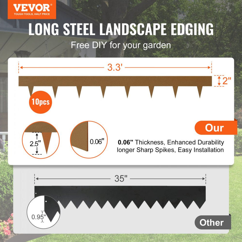 VEVOR Steel Landscape Edging, 10-pack Steel Garden Edging Borders, 39.6