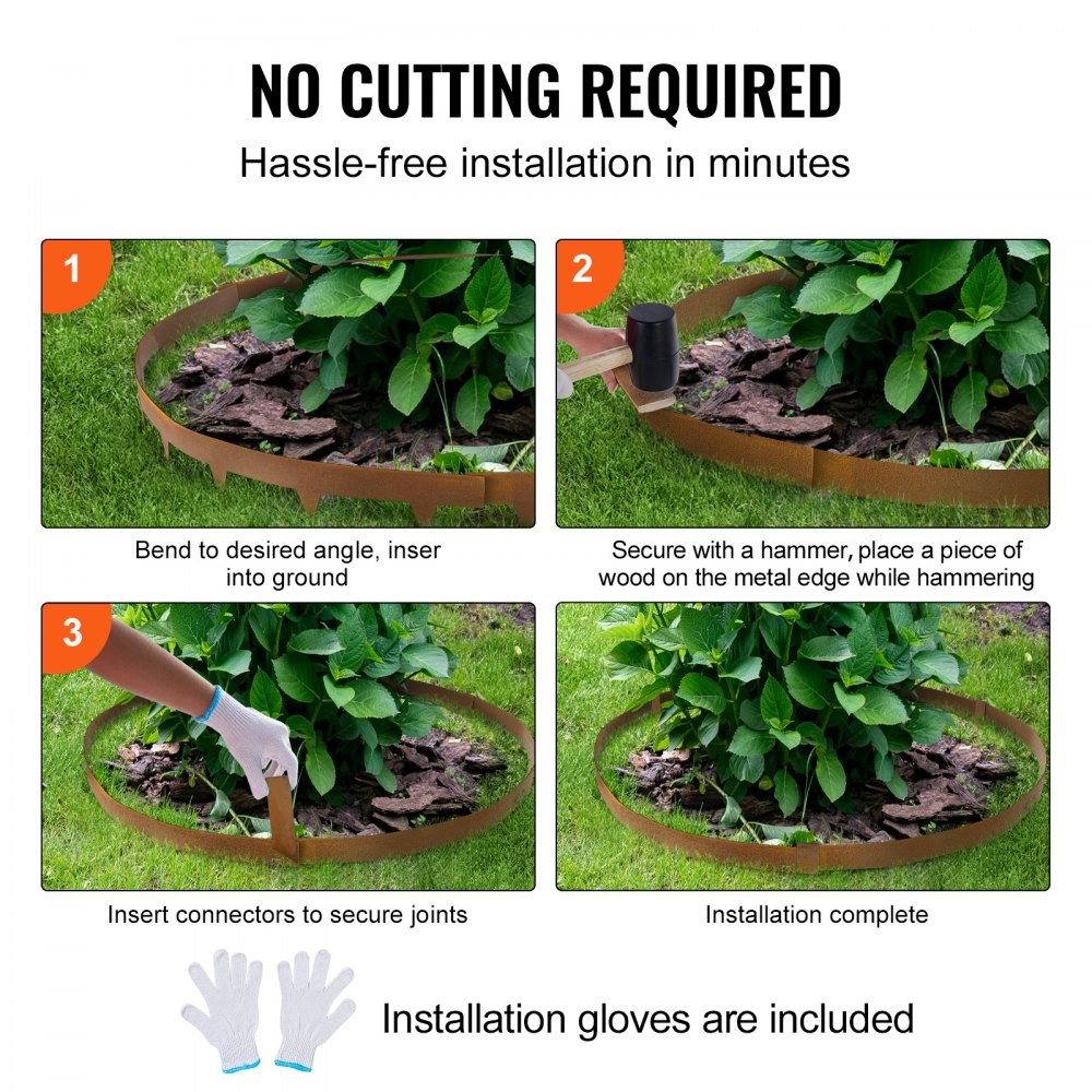 VEVOR Steel Landscape Edging, 10-pack Steel Garden Edging Borders, 39.6