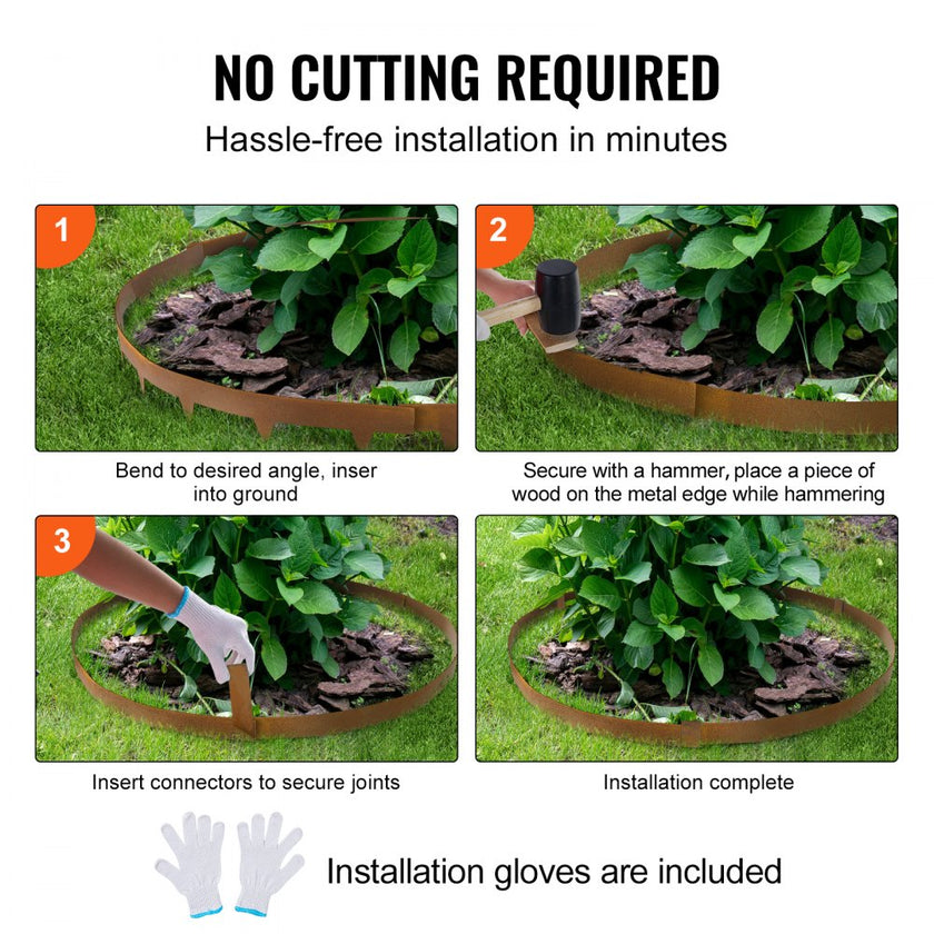 VEVOR Steel Landscape Edging, 10-pack Steel Garden Edging Borders, 39.6
