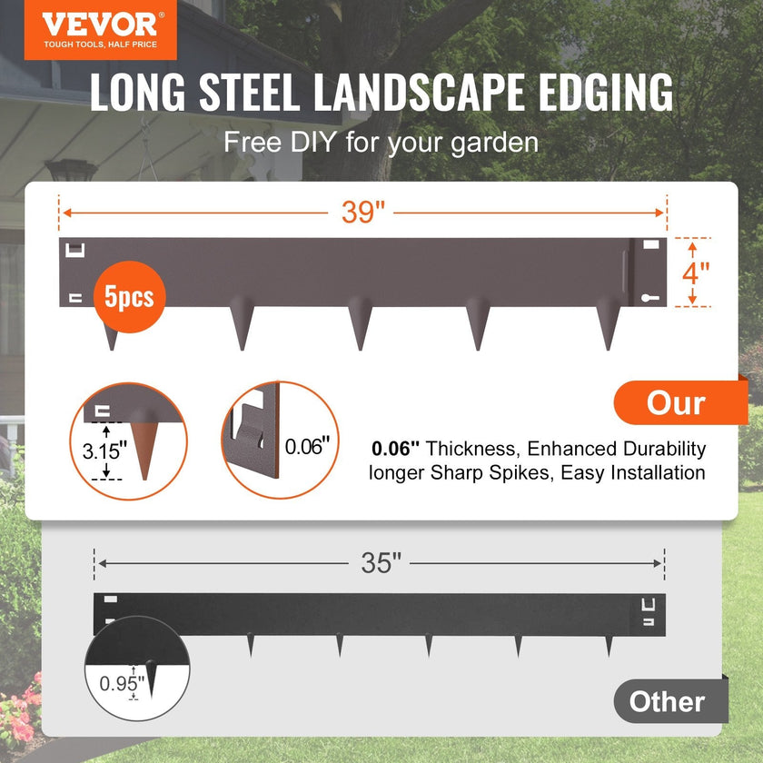 VEVOR Steel Landscape Edging, 5-pack Steel Garden Edging Borders, 39