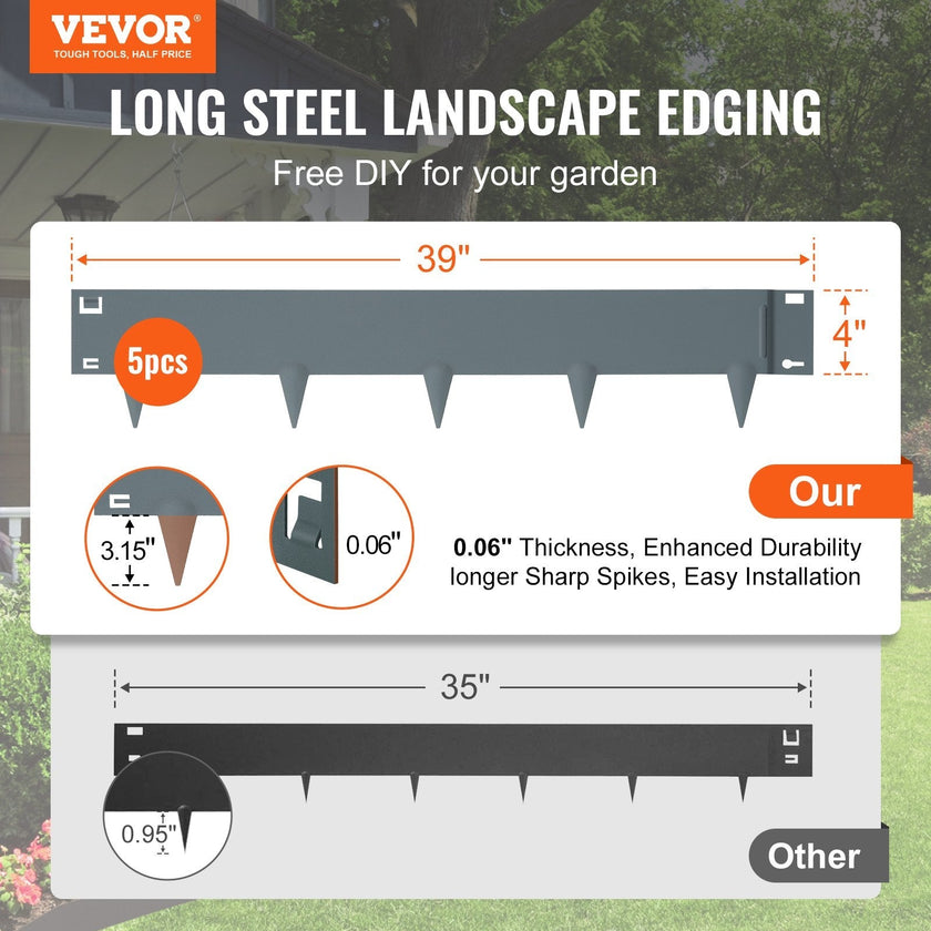 VEVOR Steel Landscape Edging, 5-pack Steel Garden Edging Borders, 39