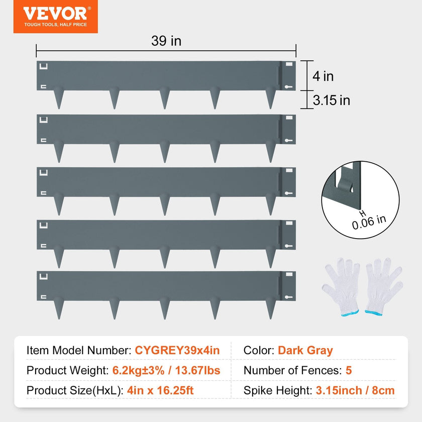VEVOR Steel Landscape Edging, 5-pack Steel Garden Edging Borders, 39