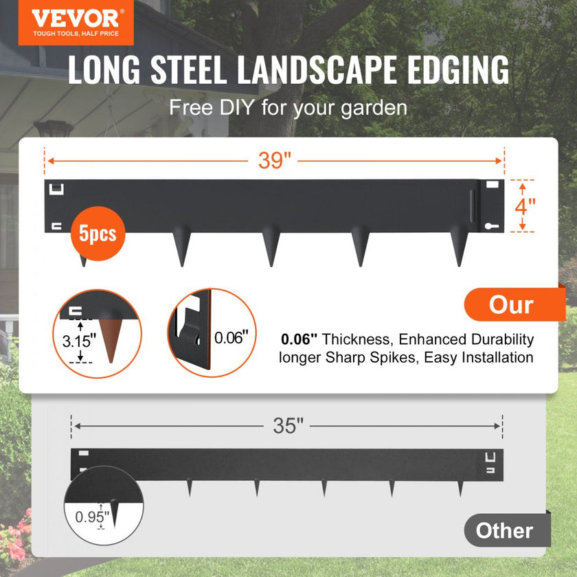 VEVOR Steel Landscape Edging, 5-pack Steel Garden Edging Borders, 39