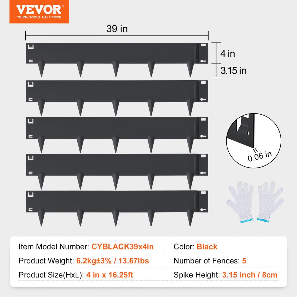 VEVOR Steel Landscape Edging, 5-pack Steel Garden Edging Borders, 39