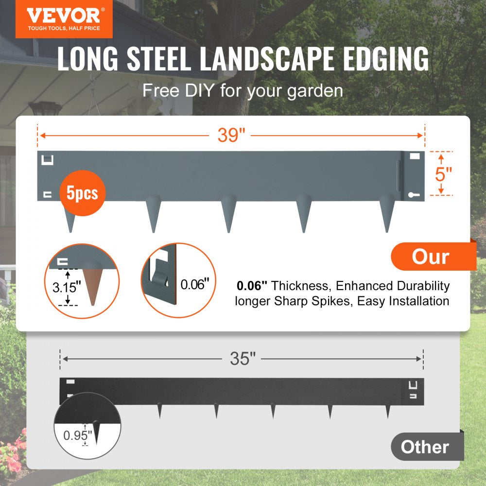 VEVOR Steel Landscape Edging, 5-pack Steel Garden Edging Borders, 39