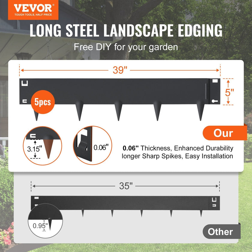 VEVOR Steel Landscape Edging, 5-pack Steel Garden Edging Borders, 39