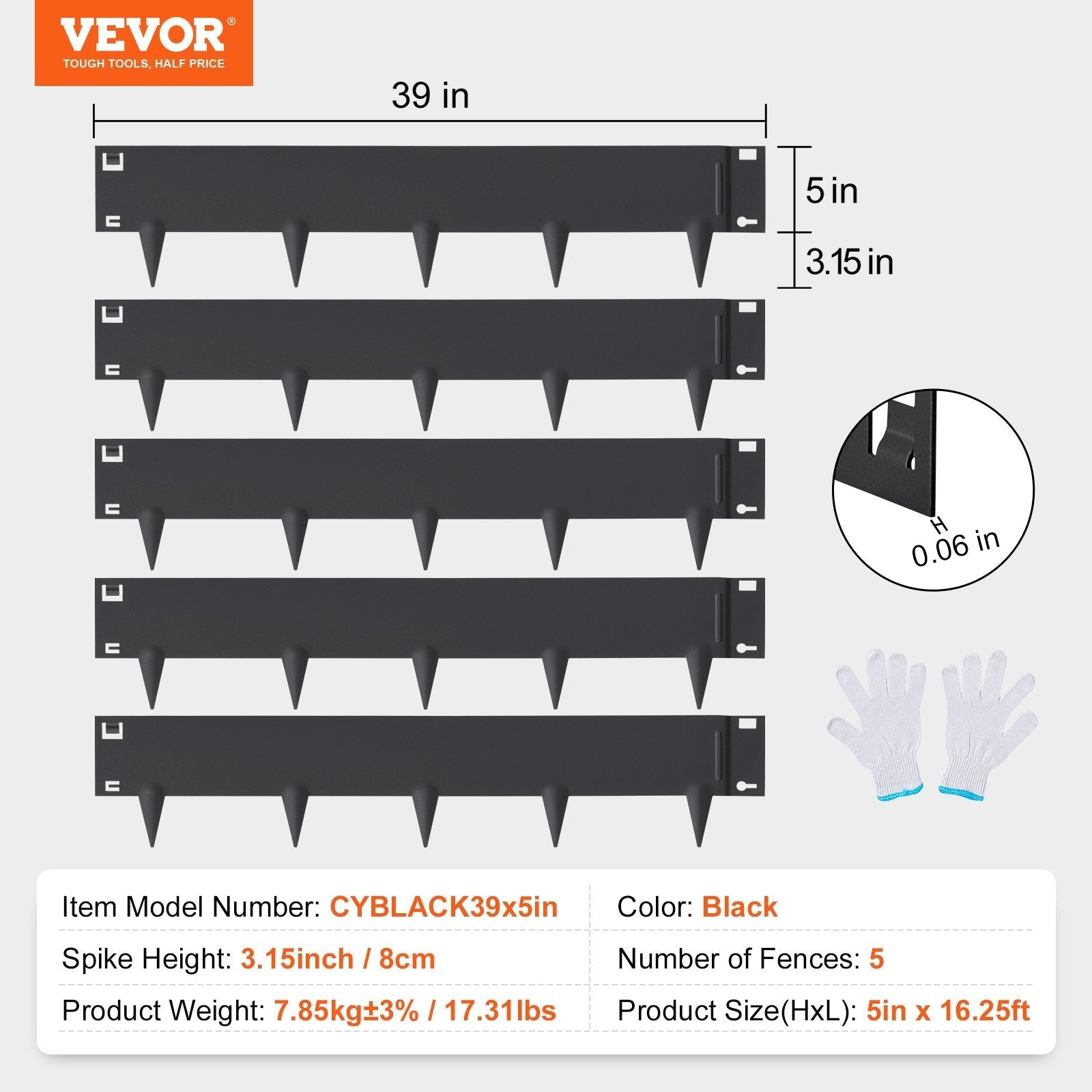 VEVOR Steel Landscape Edging, 5-pack Steel Garden Edging Borders, 39