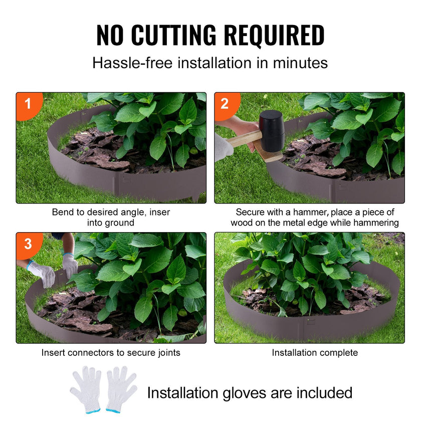VEVOR Steel Landscape Edging, 5-pack Steel Garden Edging Borders, 39
