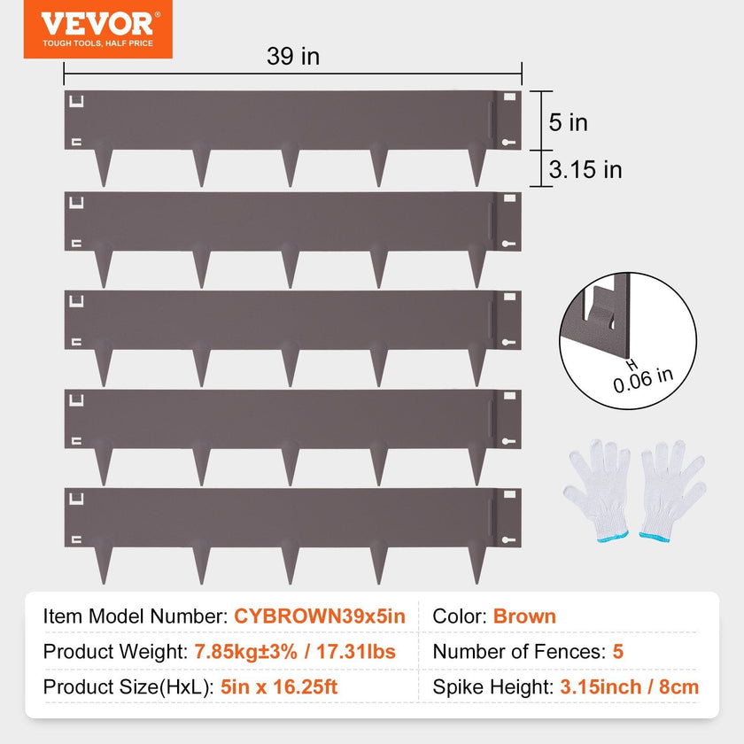 VEVOR Steel Landscape Edging, 5-pack Steel Garden Edging Borders, 39