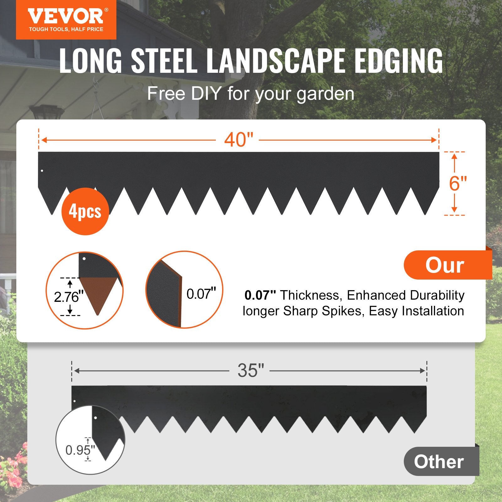 VEVOR Steel Landscape Edging, 4-pack Steel Garden Edging Borders, 40