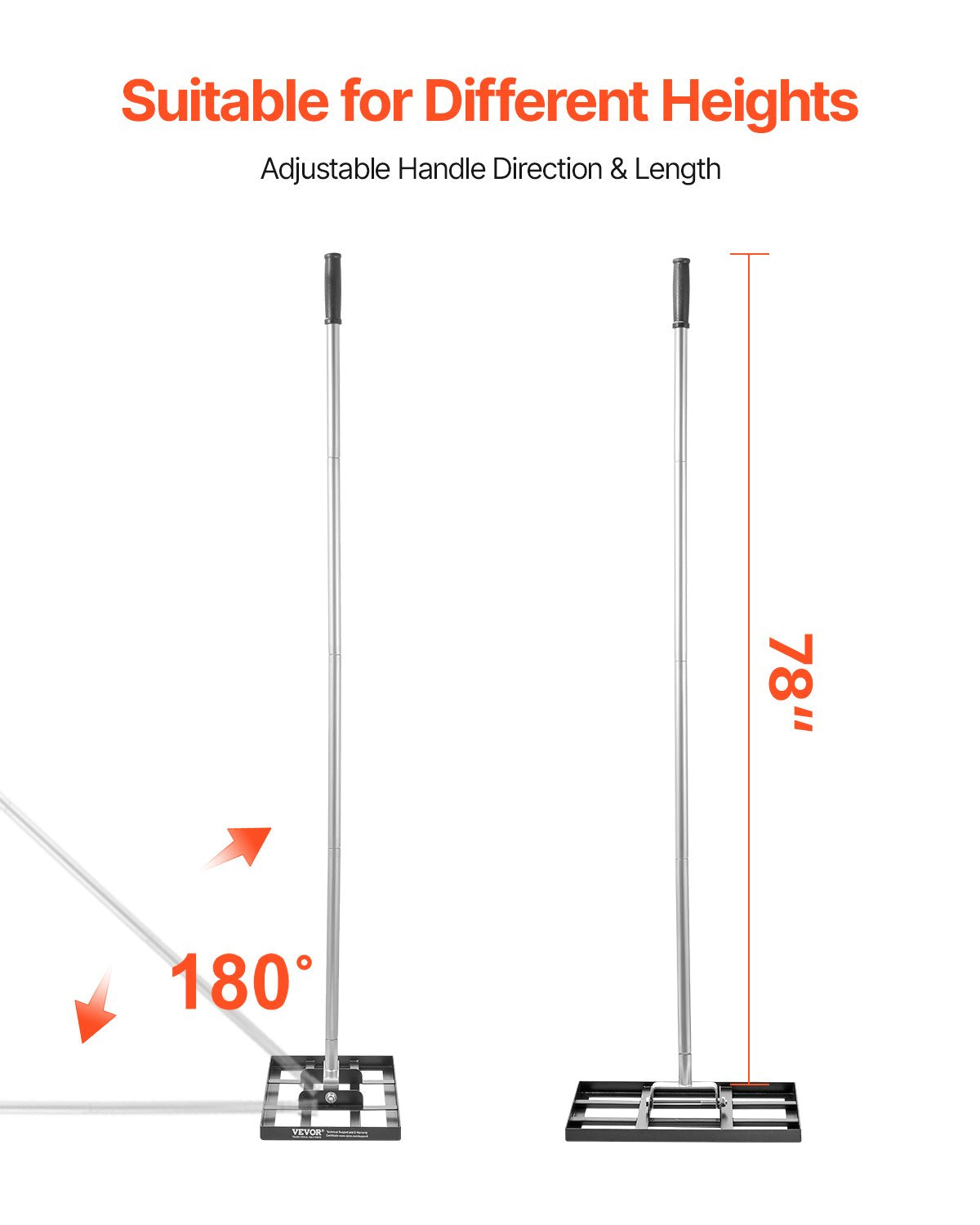 VEVOR 10x17in Lawn Leveling Rake 78 in Adjustable Handle for Yard Golf Court