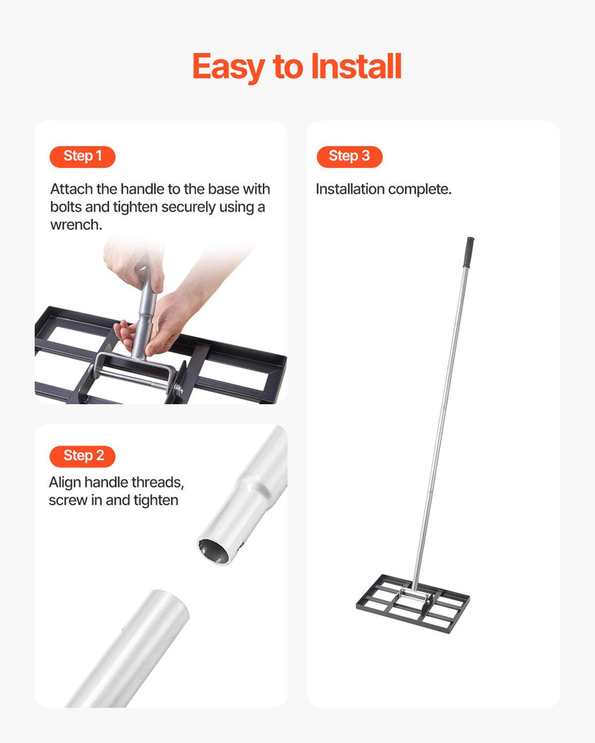 VEVOR 10x17in Lawn Leveling Rake 78 in Adjustable Handle for Yard Golf Court