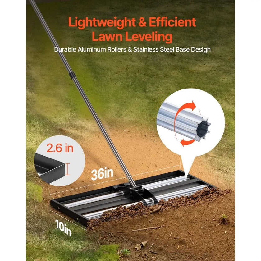 Updated Lawn Leveling Rake with Roller – 36