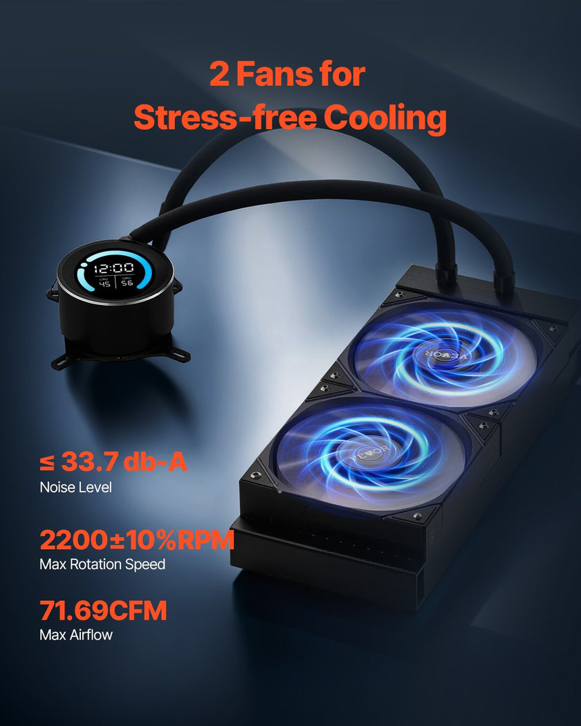 VEVOR CPU Liquid Cooler AIO CPU Water Cooler with 120 mm PWN Fans for Intel AMD